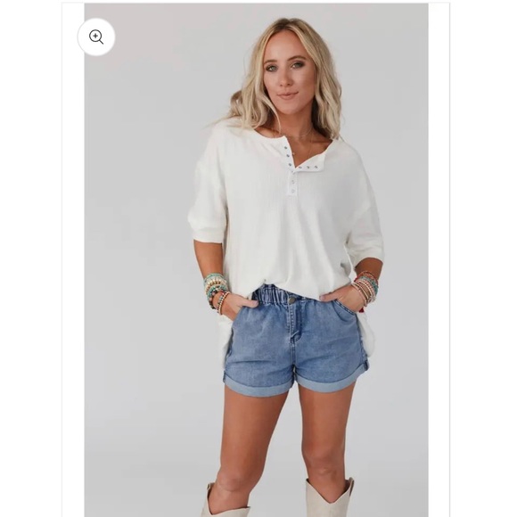 Luci Ribbed Henley Top - Ivory - Picture 2 of 6